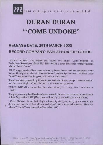 Duran Duran Come Undone UK Promo 12